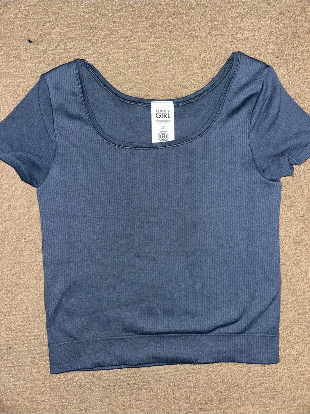 Athleta Girl Navy Blue Ribbed Short Sleeve Top
